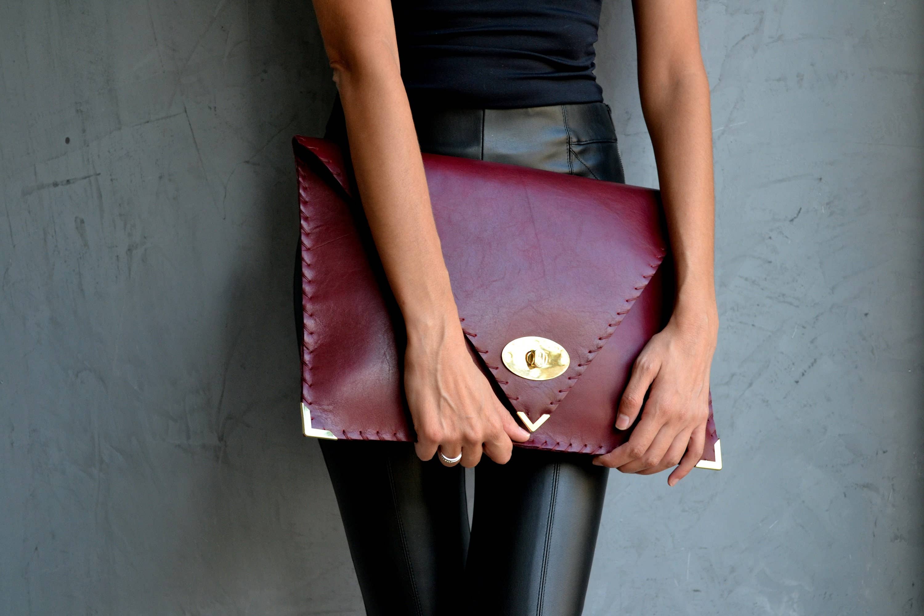 ANA KOUTSI - Wholesale Clutch Bag - Women's - Symmetria leather clutch in bordeaux5