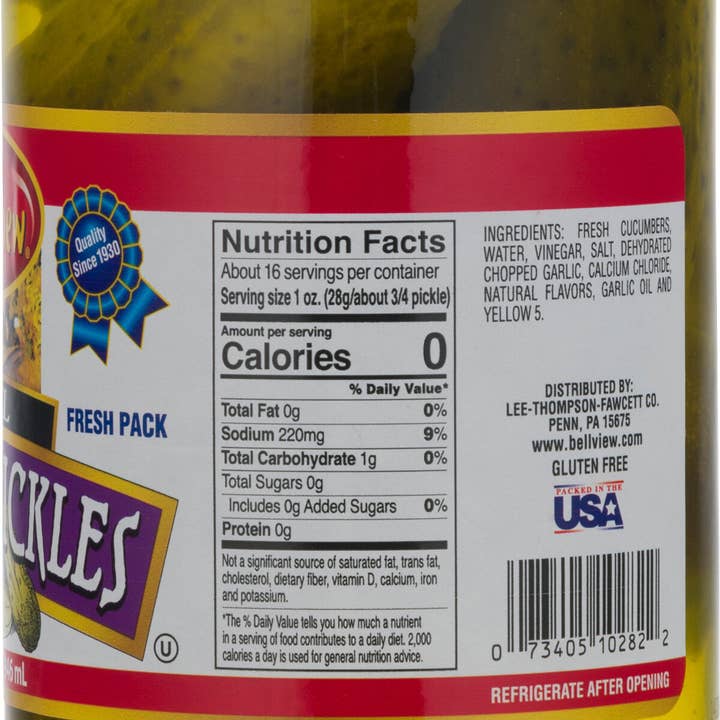 Bell-View Brand Foods - Wholesale Pickled Vegetables - Fresh Pack Dill Kosher Pickles 6/32oz.