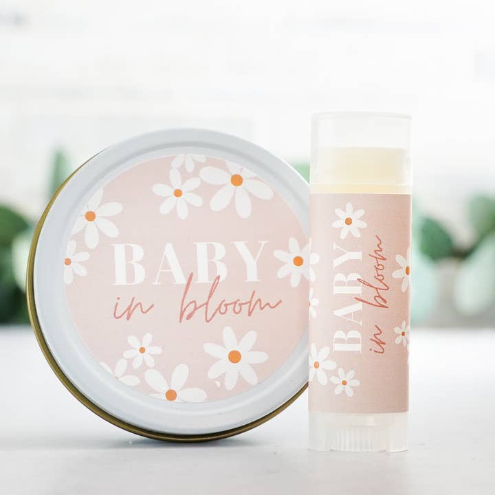 Baby in Bloom Baby Shower Favor Daisy Retro Candle/Lip Balm for wholesale by The Little Flower Soap Co