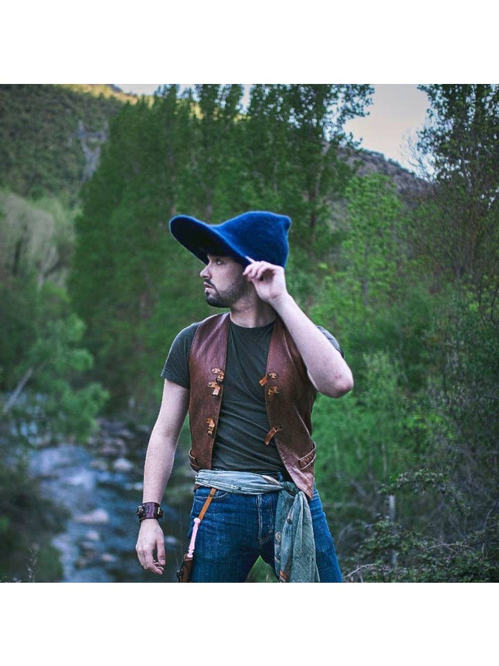 Costurero Real - Vendita all'ingrosso Costume di carnevale - Uomo - Cappello da strega mago magico piccolo nero scuro Wicca a punta in feltro6