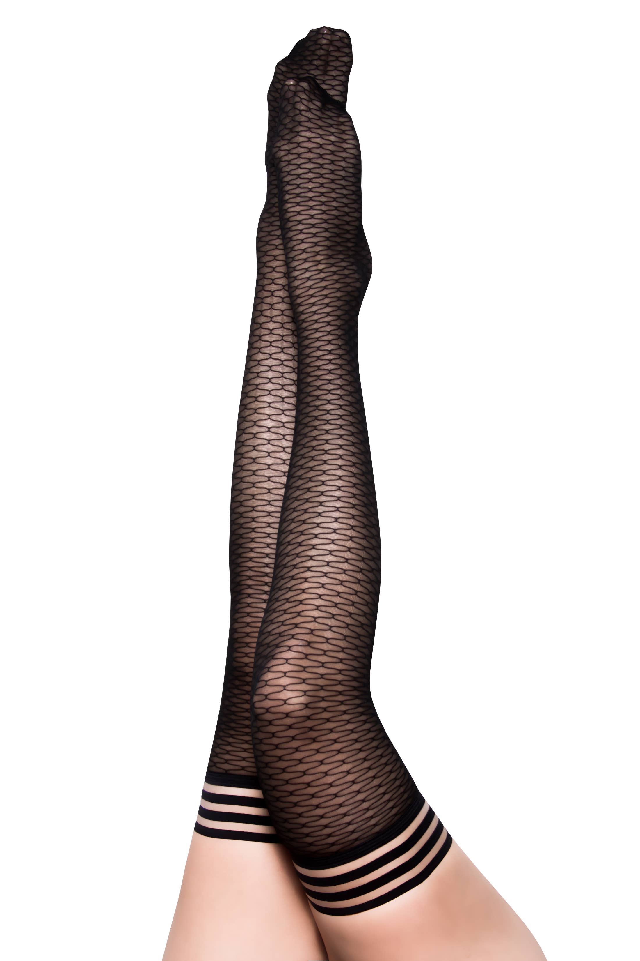 Kix'ies – wholesale Stockings – Women′s – Hosiery- BethAnn Black Patterned Sheer Thigh-Highs Stockings