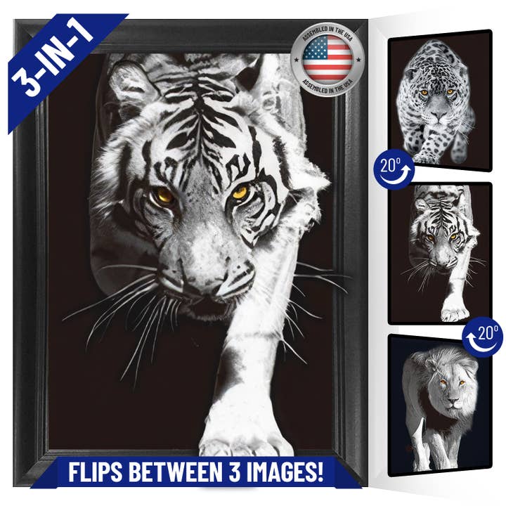 Lion, Tiger and Leopard Framed Print 3D Lenticular Art for wholesale by Lentics