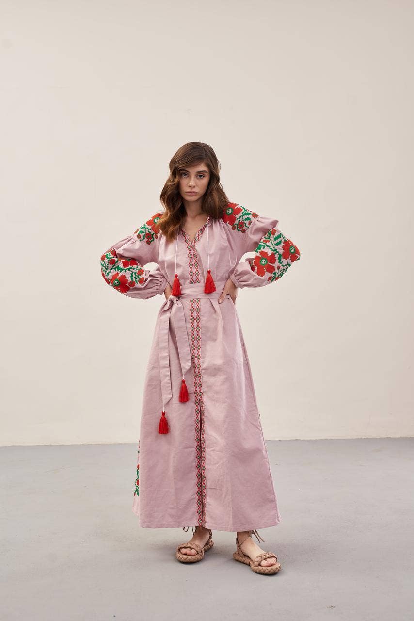 Handmade Originals Ukraine - Wholesale Dress - Women's - Embroidered Dress Paris Bouquet Pink3