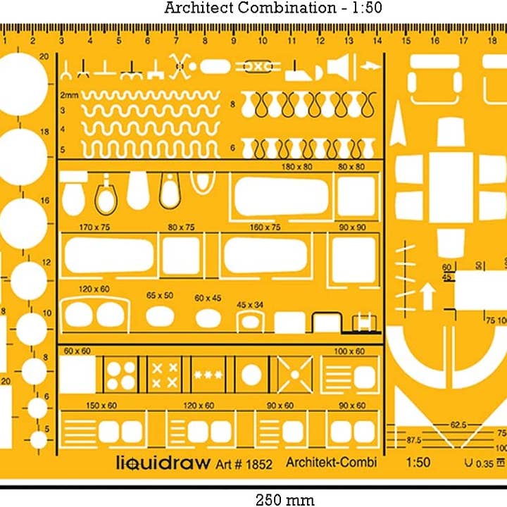 Liquidraw – Engroshandel Skitsebog/skitseblok – Liquidraw 1:50 Skala Arkitektonisk Skala Lineal Tegneskabelon Stencil Arkitekt Teknisk Tegneforsyninger, Arkitektur Møbeldesign Symboler til Husets Indretningsplan1