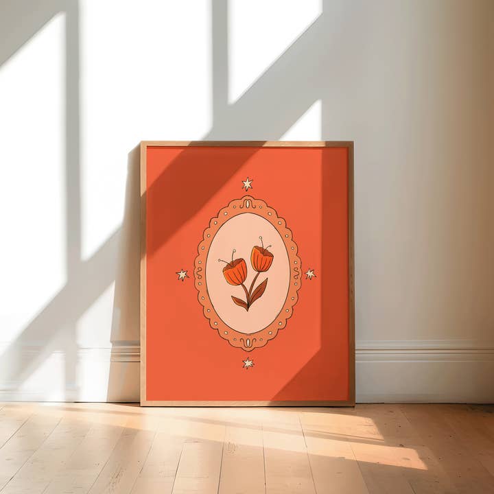 Red Flower Frame Art Print for wholesale by With Love, Coral