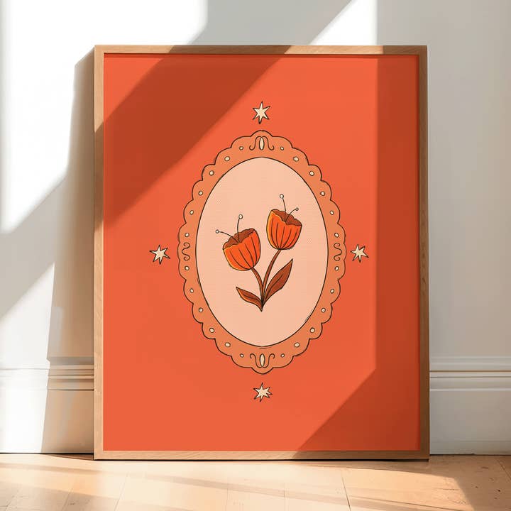 Red Flower Frame Art Print for wholesale by With Love, Coral
