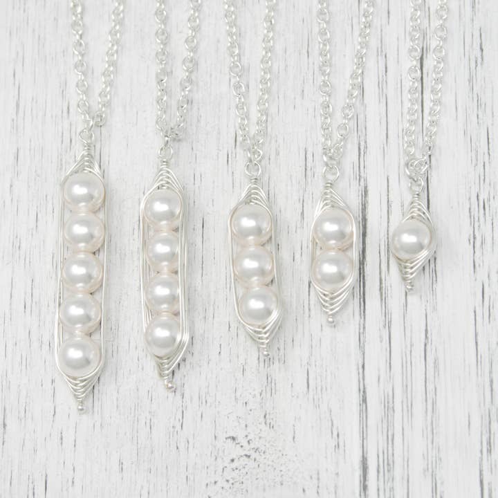 Rising Jewelry - Wholesale Pendant/Charm Necklace - Pea pod necklace, White, Peapod Jewelry, Mothers Day Gift