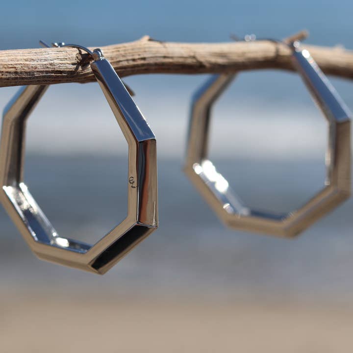 Large Octagon Hoops Silver for wholesale by Elizabeth Laine