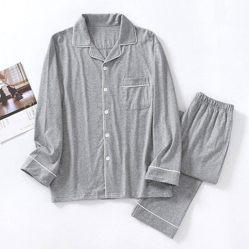 GRIS FUMÉ Pyjama pour homme à manches longues avec bordure de couleur unie en vente sur Faire0