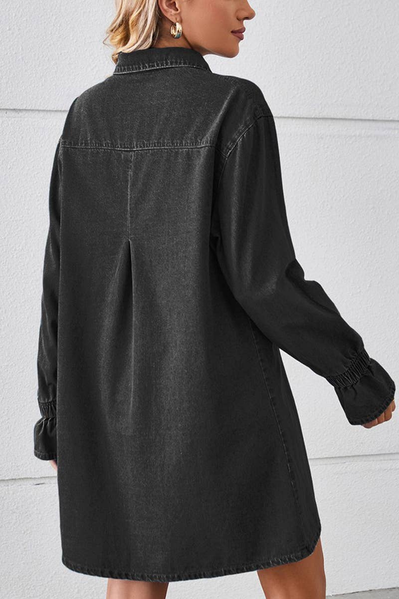 Lily Clothing - Wholesale Dress - Women's - BELL SLEEVE LOOSE CARDIGAN DENIM SHIRT DRESS_CWDSD25765