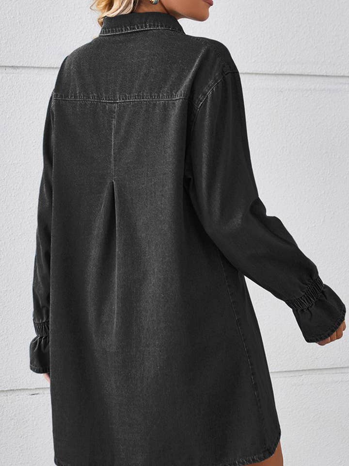 Lily Clothing - Wholesale Dress - Women's - BELL SLEEVE LOOSE CARDIGAN DENIM SHIRT DRESS_CWDSD25765