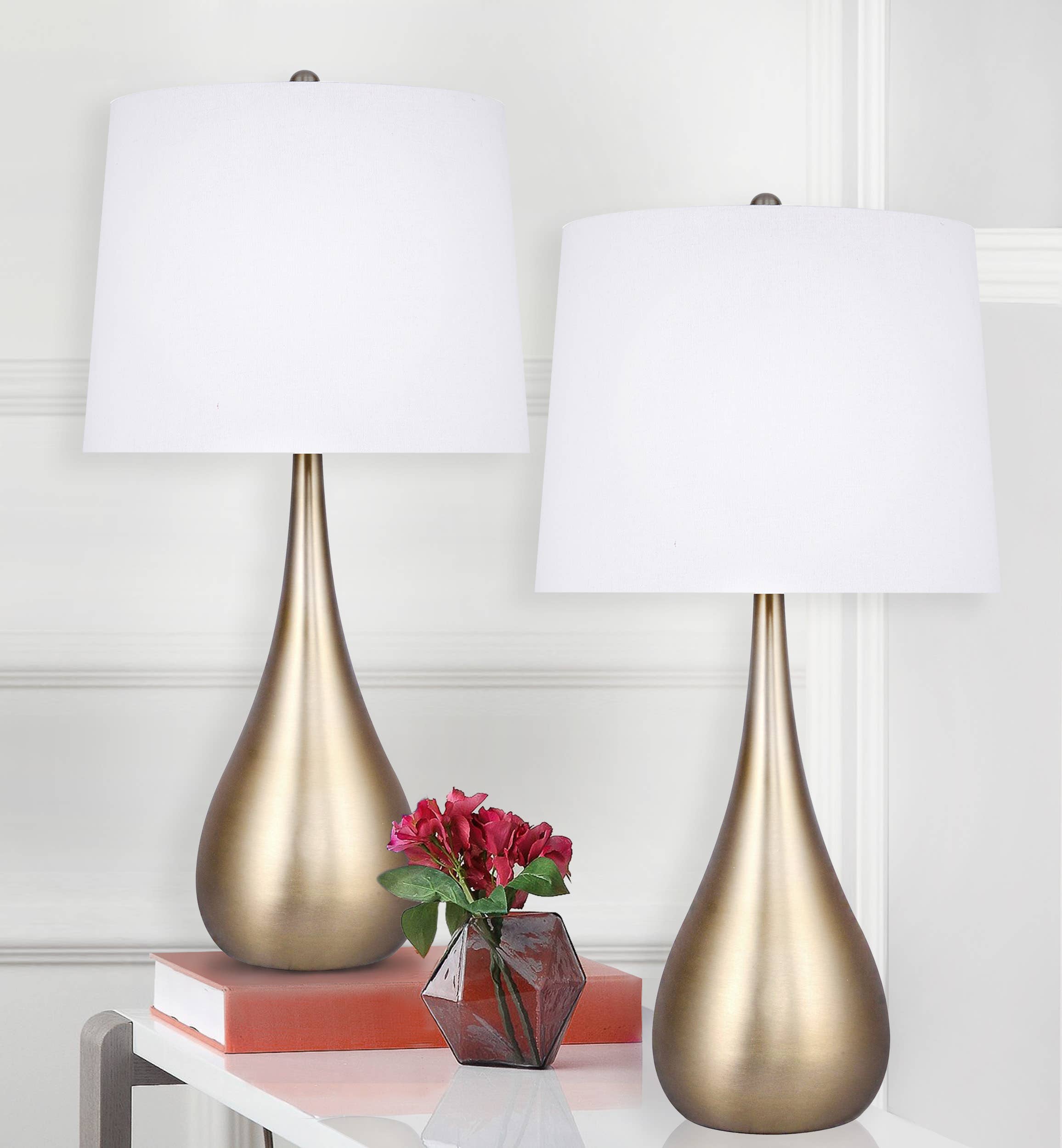 LumiSource and Grandview Gallery - Wholesale Accent/Desk Lamp - 29" Pebble Metal Table Lamps Teardrop Linen Shades (2PK)5