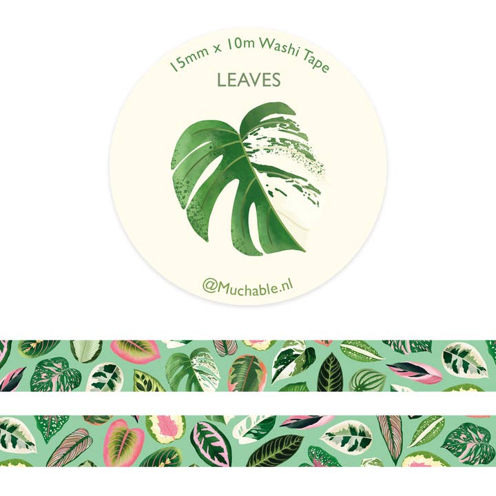 Washi tape - pink bright leaves for wholesale by Muchable
