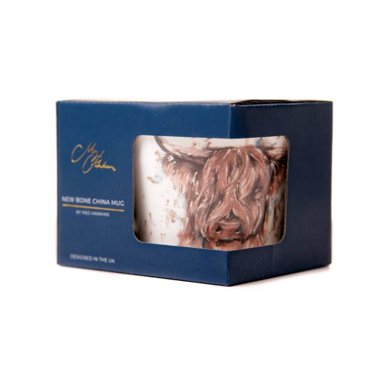 Meg Hawkins Art – wholesale Coffee mug – 'The Hebrides' Highland Cow Design Bone China Mug3