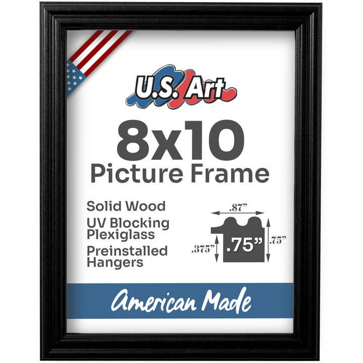 US Art Frames - Wholesale Picture Frame - 8x10 Black .75" Solid Wood Picture Frame for Wall