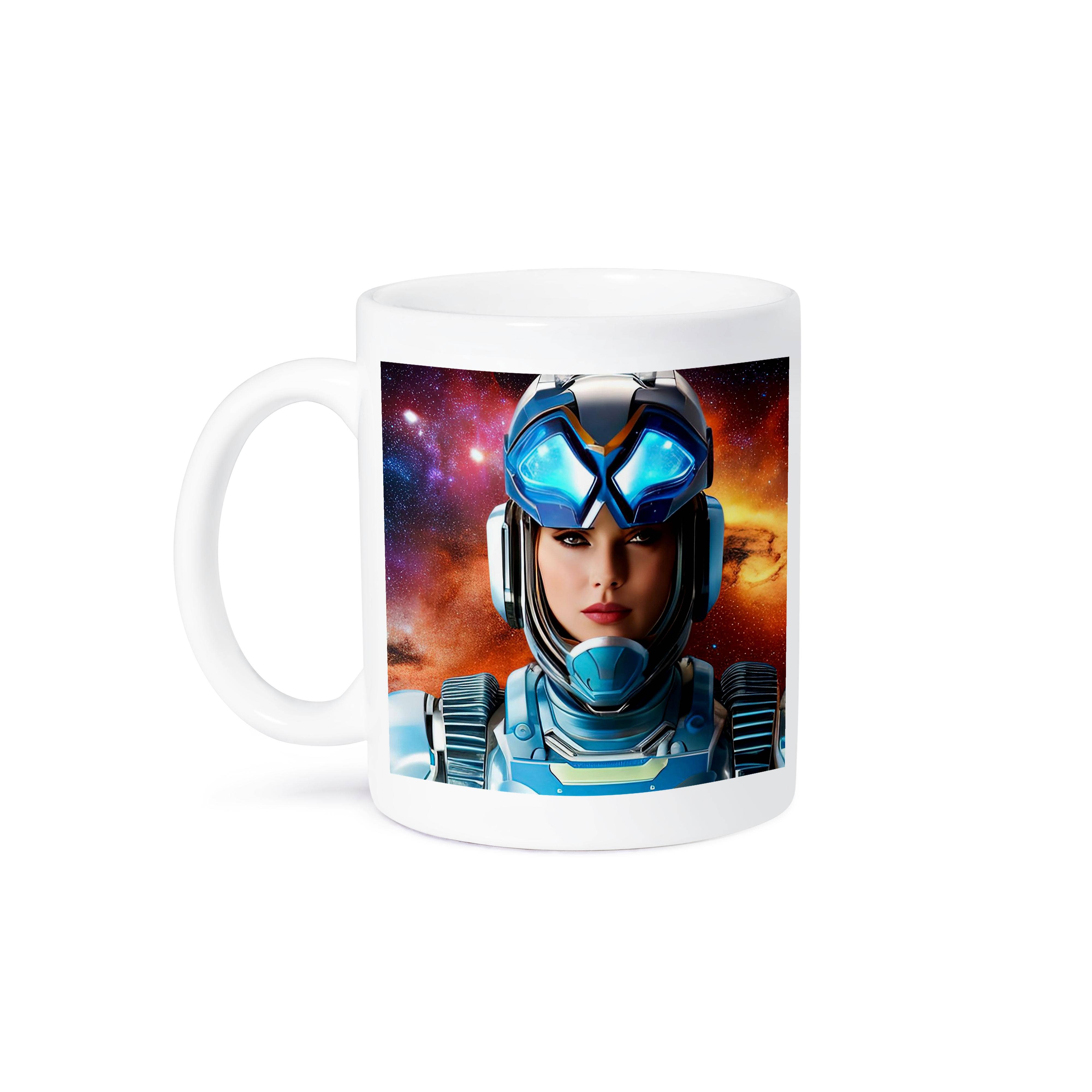 3dRose - Wholesale Coffee Mug - 3dRose, The queen of galaxy. Beautiful young woman astronaut in blue suit art, Mug8