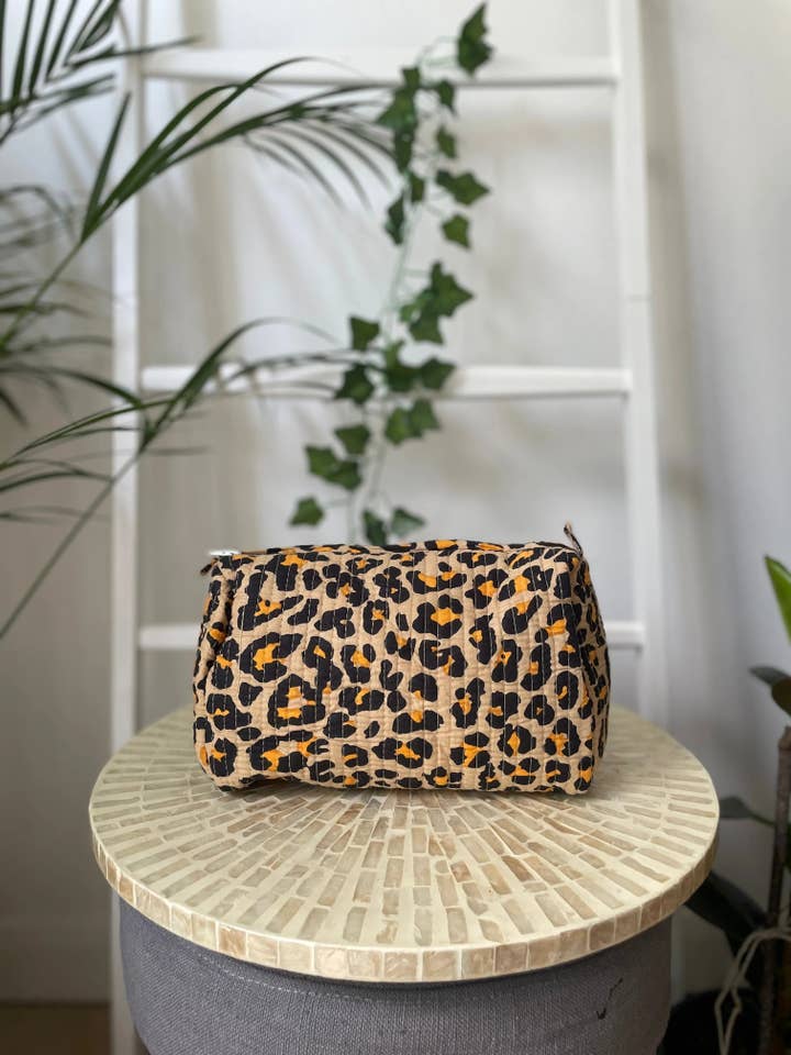 Cotton Quilted Wash Bags - Leopard Print for wholesale by Artofakind