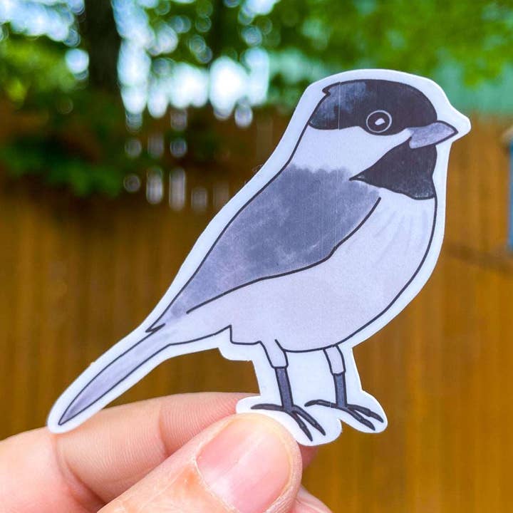 Black-Capped Chickadee Vinyl Sticker for wholesale by Stone Donut Design, LLC