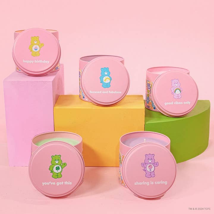 Flamingo Candles - Wholesale Travel Candles - Care Bears x Flamingo Candles Fuzzy Wuzzy Cheer Bear Tin Candle