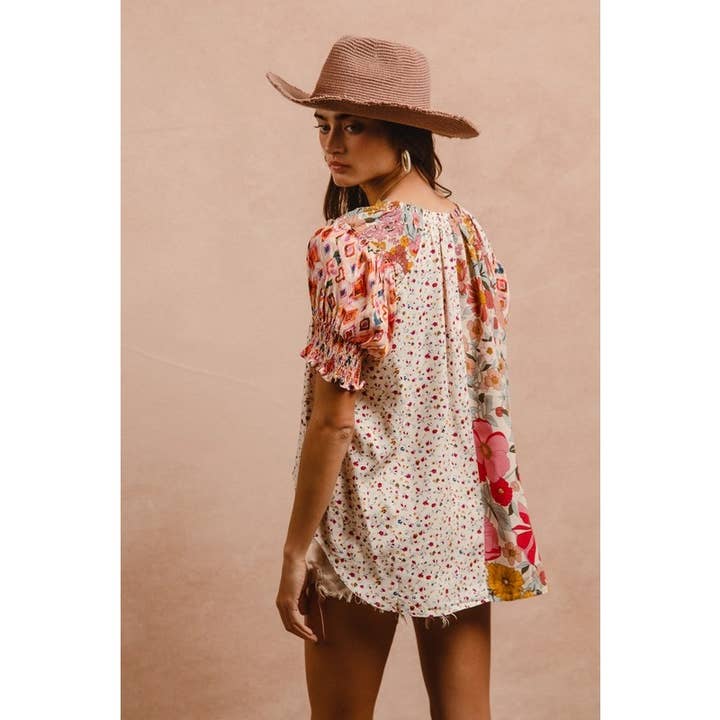 WOVEN PRINT MIX AND MATCH PEASANT TOP for wholesale on Faire