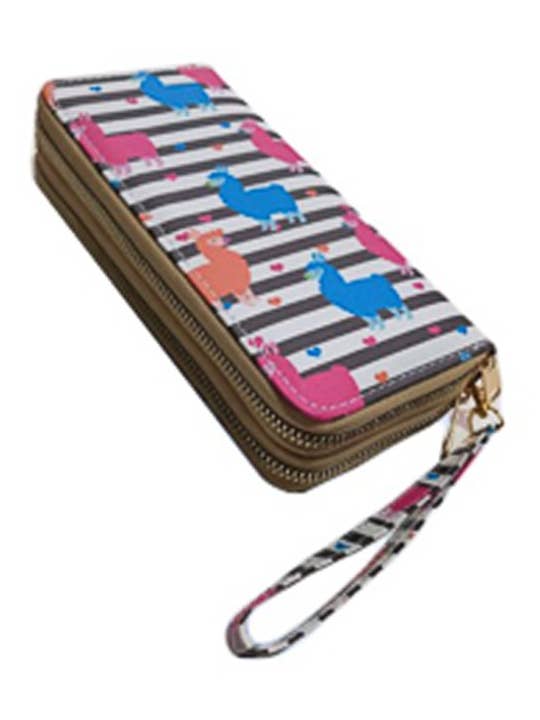 Carteira Llama Stripe Colorida Print Duplo Zíper por atacado de Cap Zone