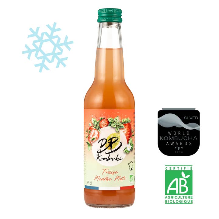 Organic Kombucha Strawberry Mint Mate FRESH - 33cL for wholesale by BB KOMBUCHA