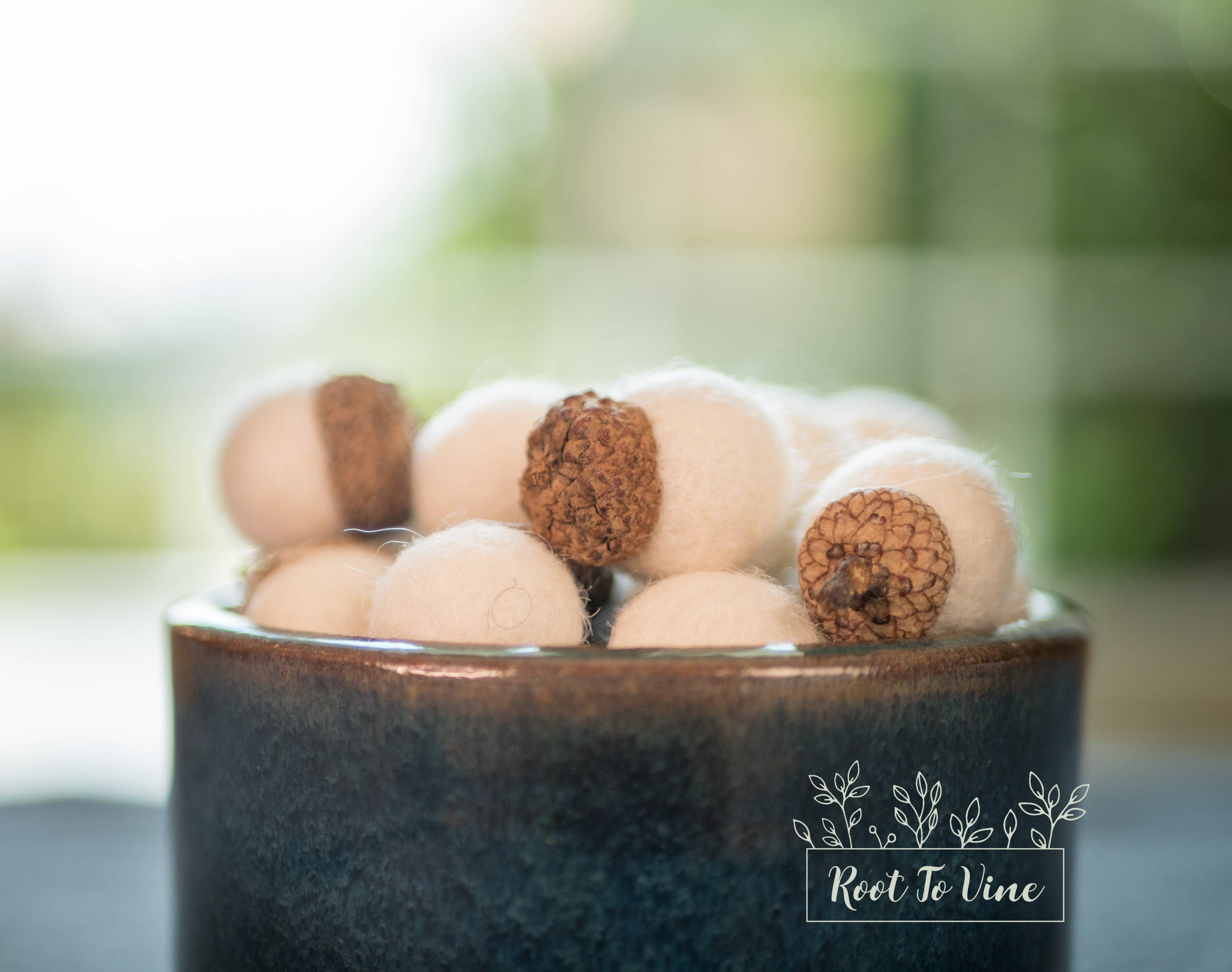 Root To Vine - Wholesale Decorative Tabletop Object - Fall Felt Acorns-White Set of 12-Fall Decor-Halloween Decor 2