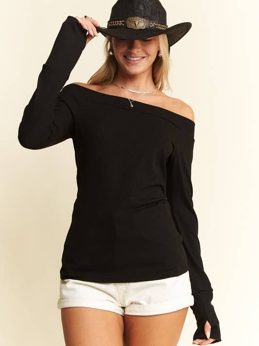 JADE BY JANE - Wholesale Knit Top - Women's - Solid Ribbed Off Shoulder Top2