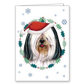 Tibetano Terrier (branco e preto) Saudação Seasonal 5" x 7" por atacado de SJT Enterprises, Inc.