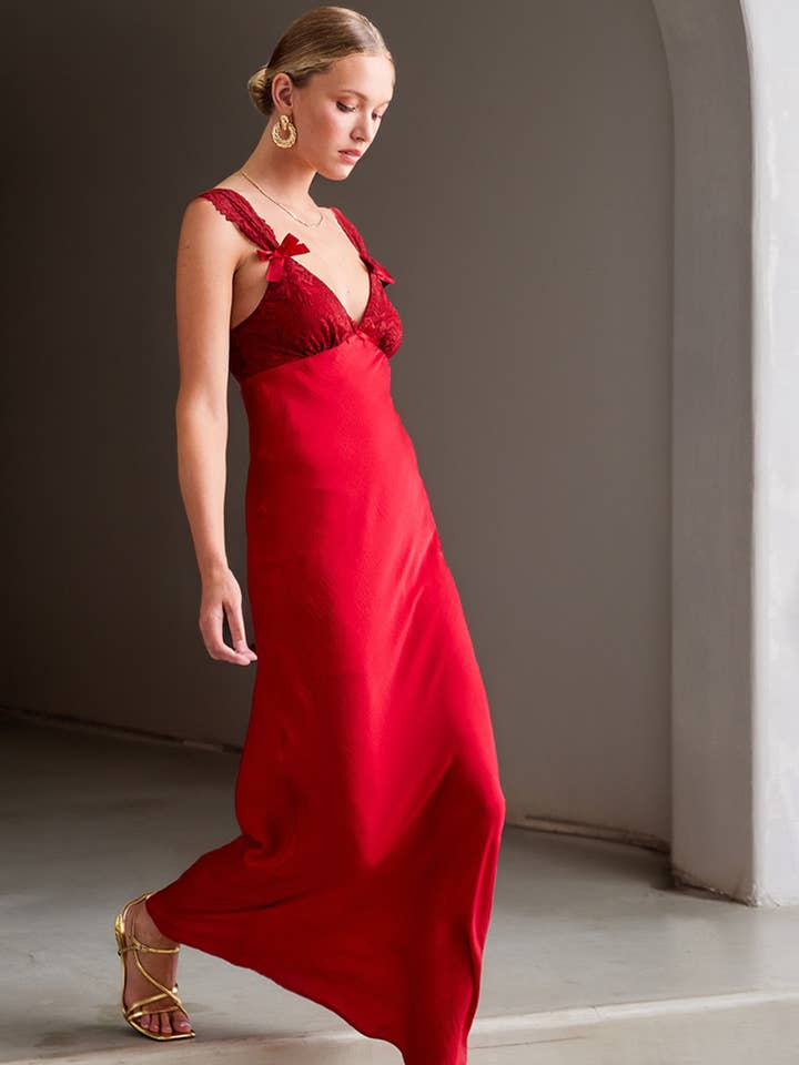 Satin Lace Maxi Dress for wholesale by ILLA ILLA