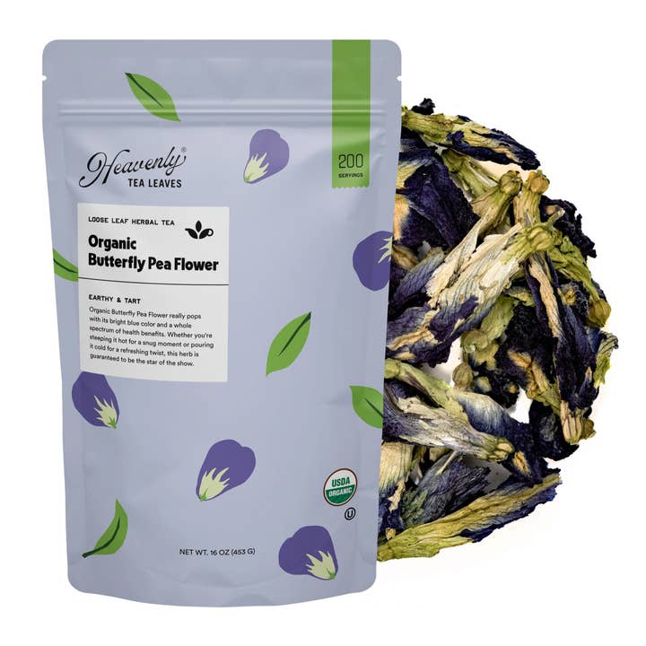 Organic Butterfly Pea Flower, Bulk Loose Leaf Herbal Tea, 16 Oz. for wholesale by Heavenly Tea Leaves