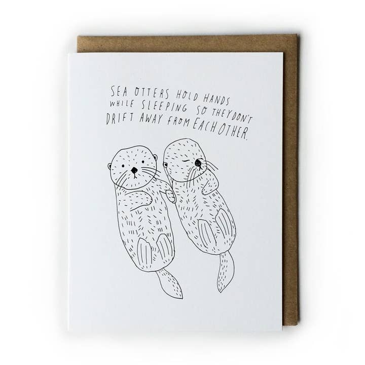 Sea Otter Hold Hands Greeting Card for wholesale by Honeyberry Studios