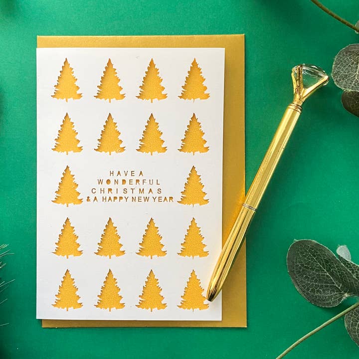 Cartolina modello albero di Natale, biglietto di felice anno nuovo per la vendita all'ingrosso da parte di Chow's Stories