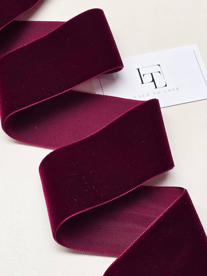 Burgundy Velvet Ribbon, Wine Red Wreath Velvet Ribbon for wholesale by Lace To Love