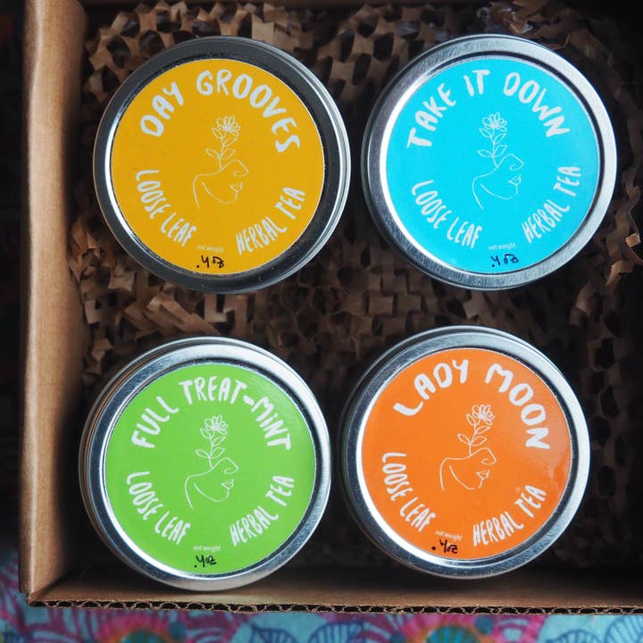 Tea Tin Collection for wholesale by Wild Few Herb Farm