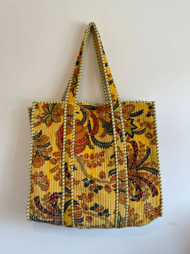 Quilted Velvet Tote Bag - Floral for wholesale by Artofakind