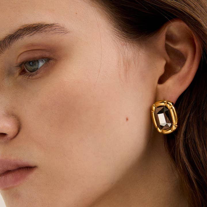 ANNA EARRINGS WITH HEMATITE/GOLD STONES - N64 for wholesale by NALI'