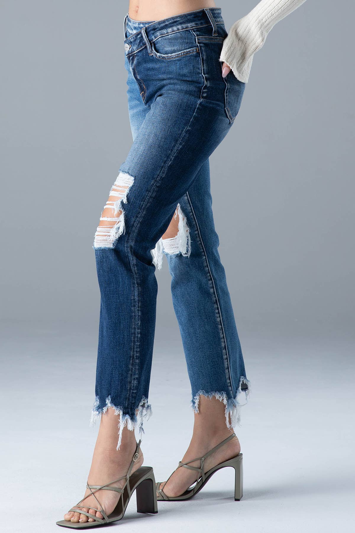 Ceros Jeans - Vente Jean – femme - Denim droit bicolore Distress taille haute pour femmes, automne2