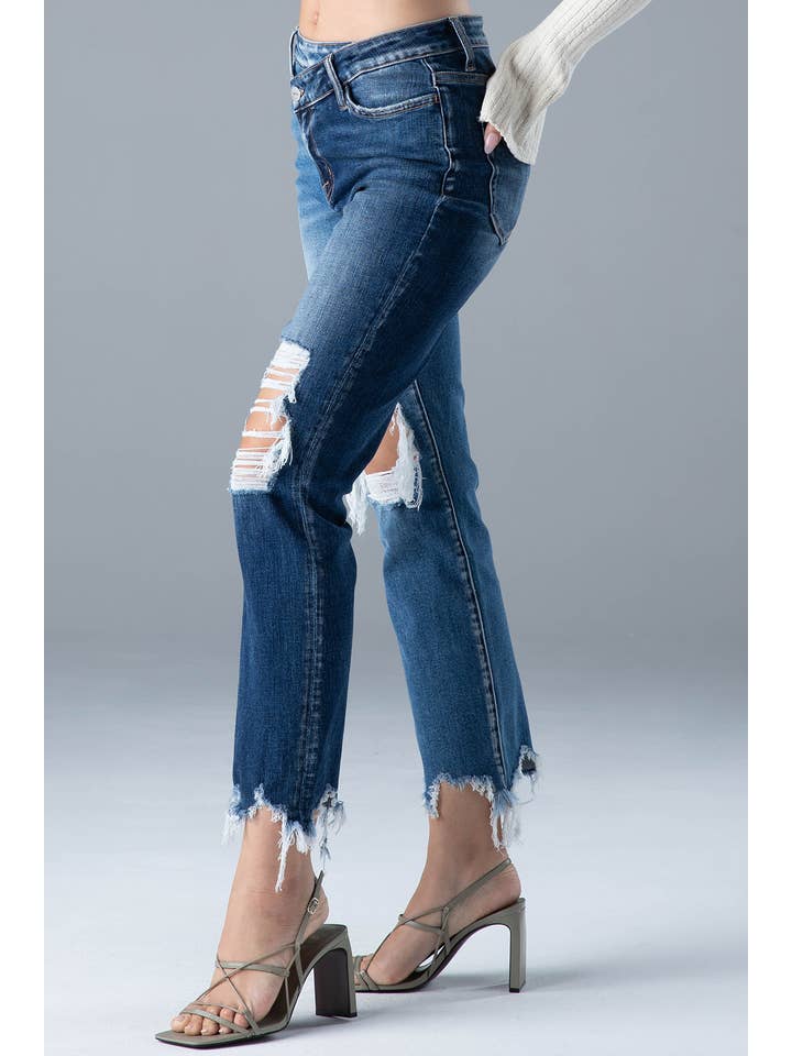 Ceros Jeans - Vente Jean – femme - Denim droit bicolore Distress taille haute pour femmes, automne2