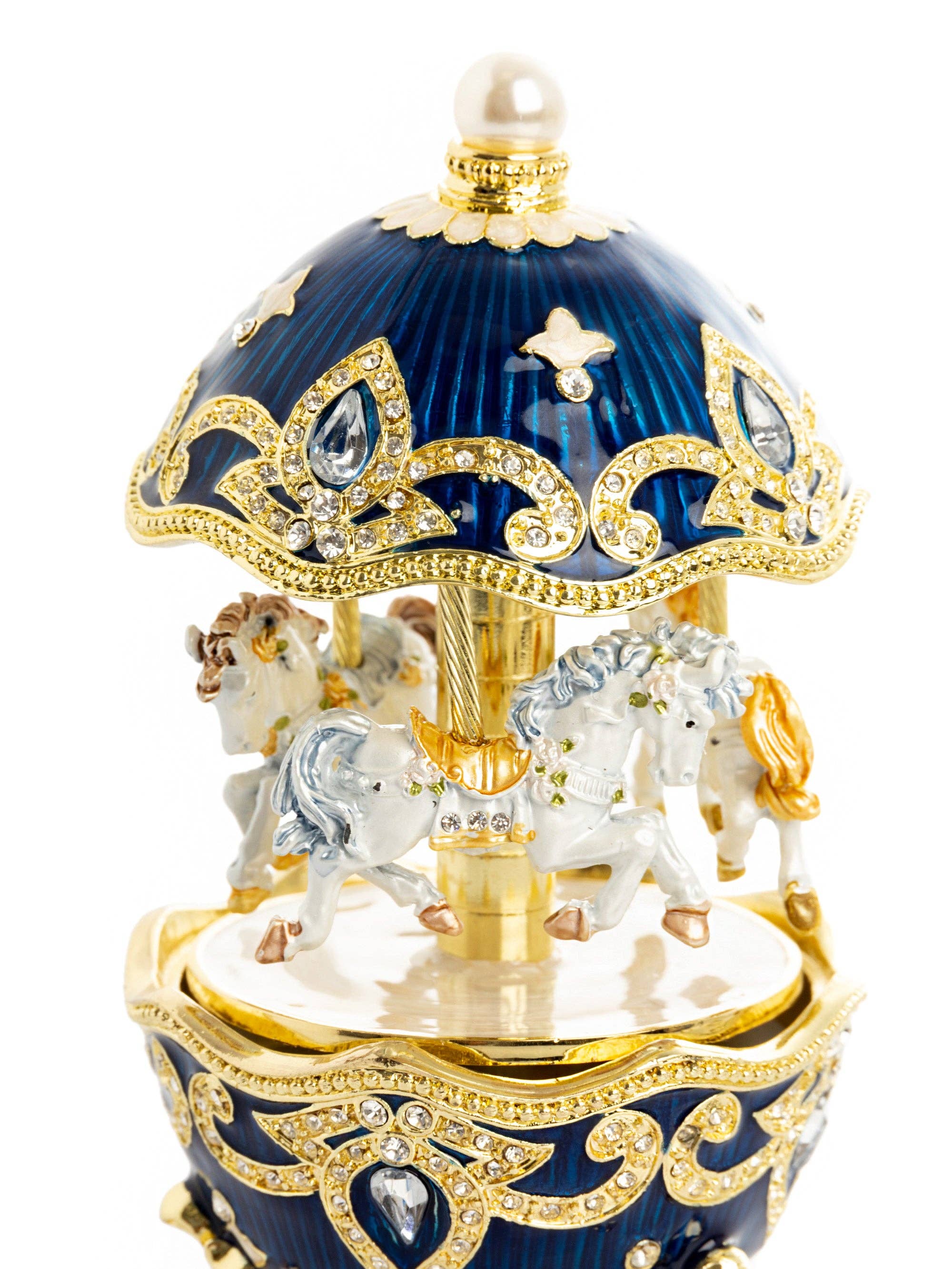 Keren Kopal - Venta al por mayor Cajas decorativas - Huevo de Fabergé con carrusel de caballo de viento azul10