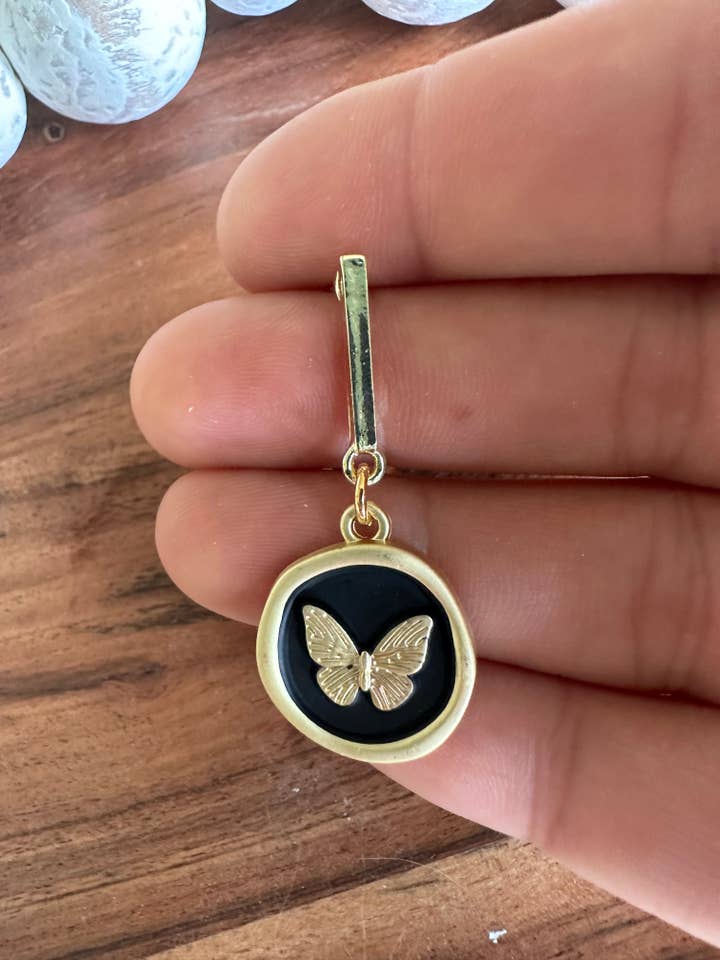 Bar Post Black Butterfly Earrings for wholesale by Lila Rose