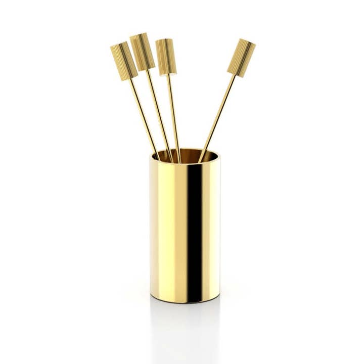 Striations Cocktail Picks in Holder, Gold, Set of 4 for wholesale by ANNA New York
