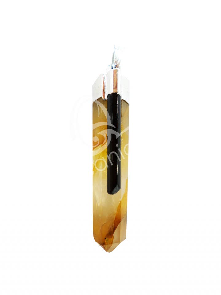 (PC)PENDANT - POINT POLISHED GOLDEN HEALER QUARTZ WITH BLACK for wholesale by Oceanic Linkways Inc