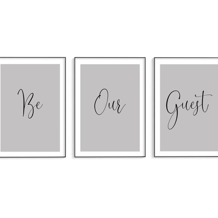 Be Our Guest Set of 3 Prints - Grey Prints for wholesale by D'LUXE PRINTS