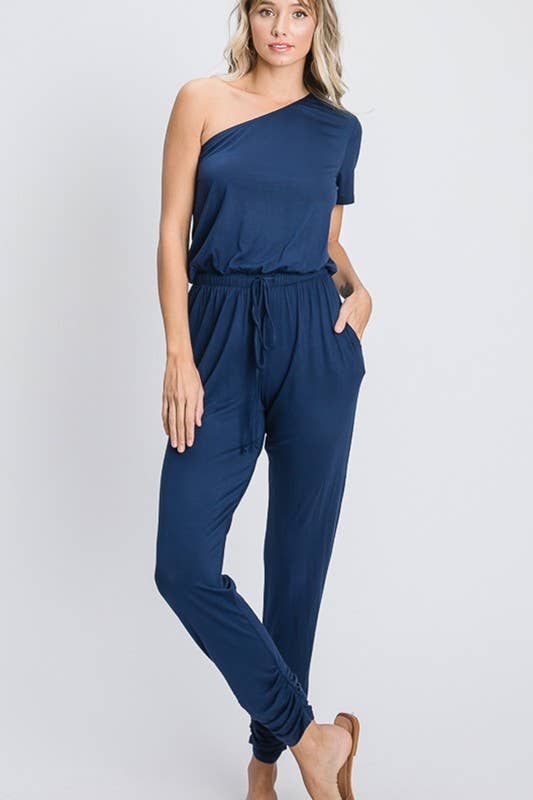 HEIMISH – wholesale Jumpsuit – Women's – SP1097-10 ONE SHOULDER SOLID JUMPSUIT WITH RUCHED2