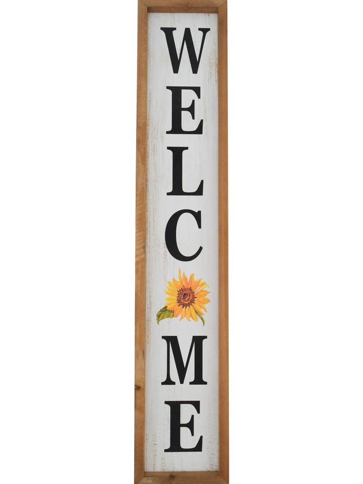 31.5" Vertical Wooden Sunflower Welcome Sign for wholesale by Tremont Floral Supplies