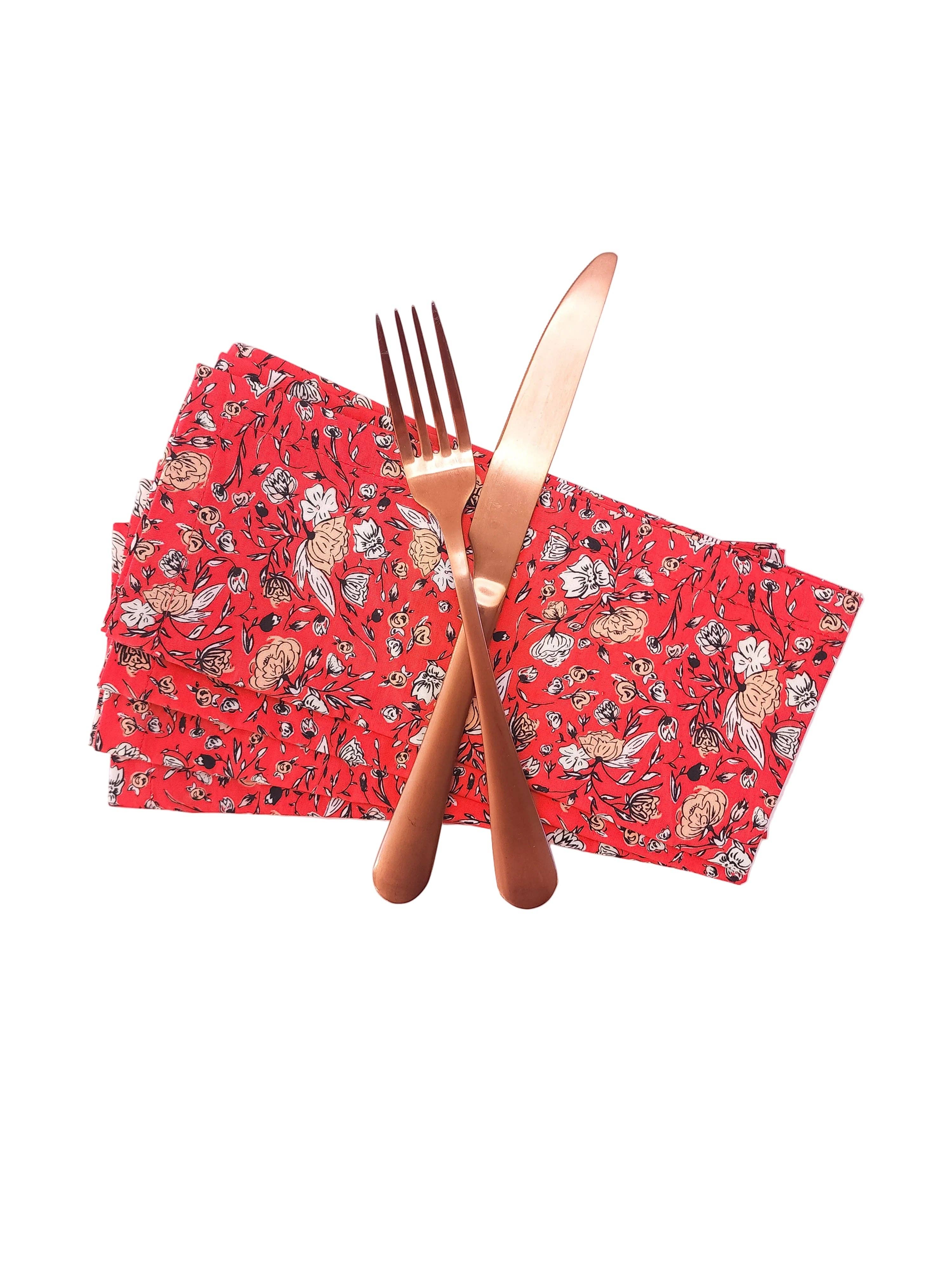 90 West Linen Co. - Wholesale Dinner & Cloth Napkin - Vibrant Red Floral Cloth Napkins, Set of 412