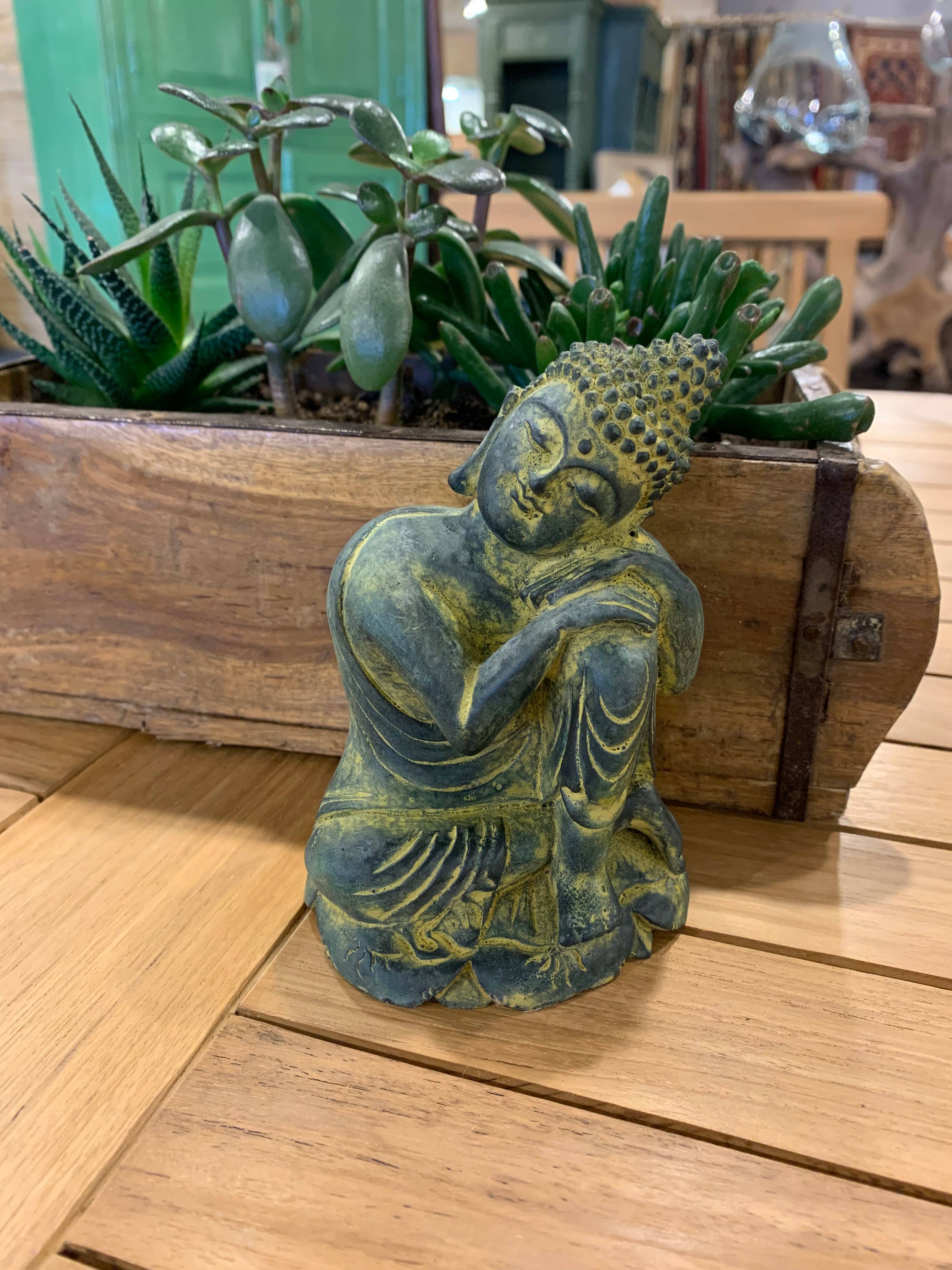 Asia West - Wholesale Sculpture - Buddha Statue Relaxing-Green, Brown, Grey (4/3/5"h)6