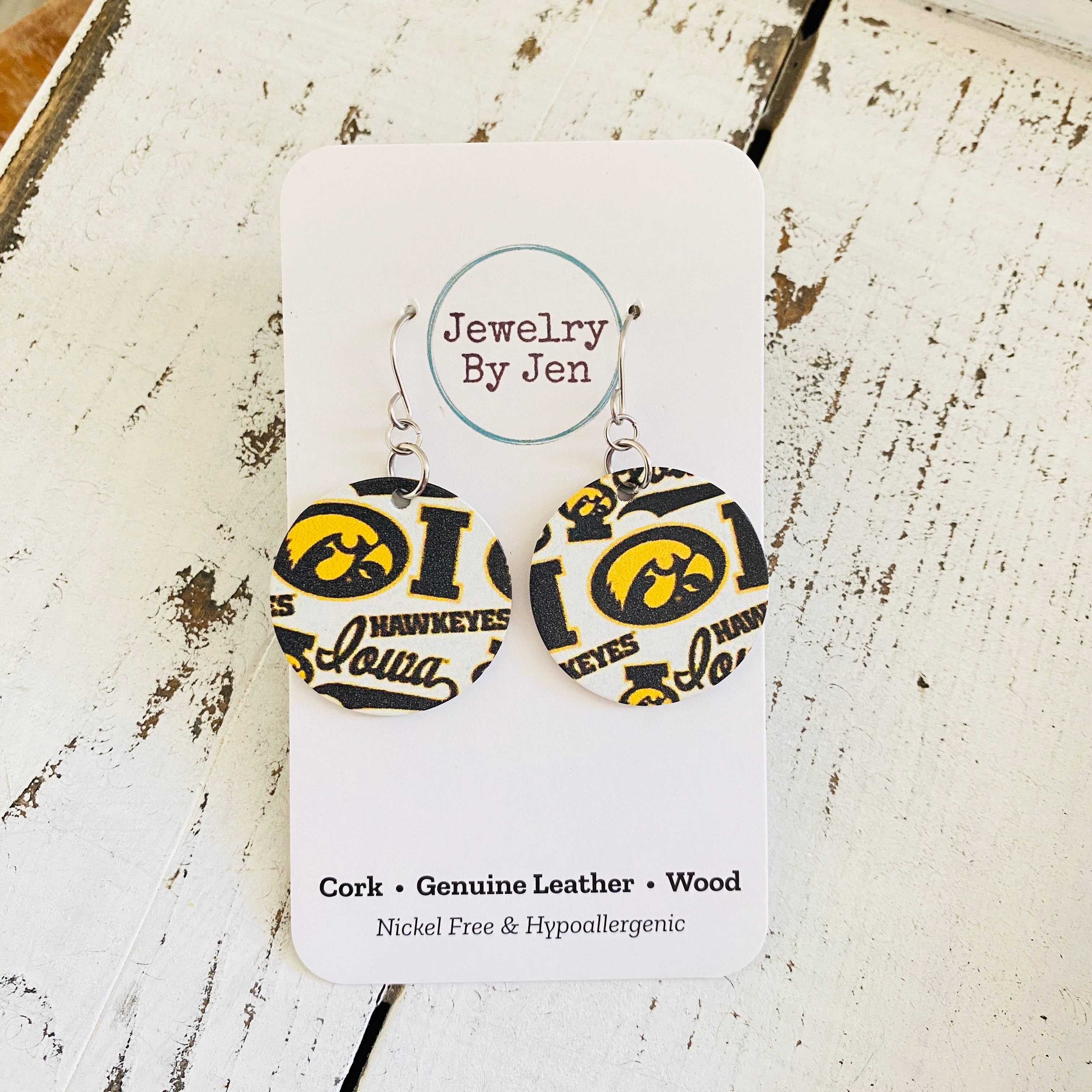 Jewelry By Jen - Wholesale Dangle Earrings - Iowa Hawkeyes Collage Circle (Small) Earrings0