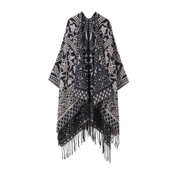 ACCITY - Wholesale Wrap - Women's - WARM FAUX CASHMERE TASSEL SCARF CAPE SHAWL_CWASC21685